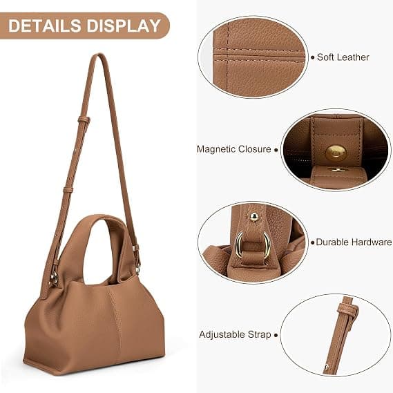 1 stk. mulepose crossbody-taske til kvinder, dumpling-sky-taske, skuldertaske med justerbar rem, lys kamel. Camel