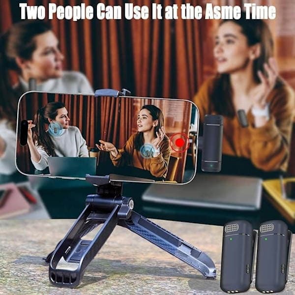 2-pack trådlös lavaliermikrofon med laddningsfodral - 3-i-1 minimikrofon för iPhone/Android, video, vlogg, TikTok, YouTube