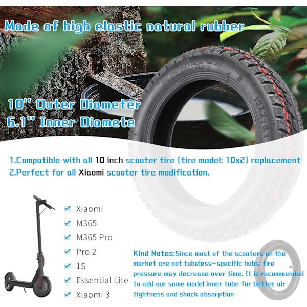10 x 2-6.1 Däck Slanglösa för Xiaomi M365/Pro/Pro2/1S/Lite/3 Elektrisk Scooter 10 Tums Hjul Ersättningshjul för Scootrar
