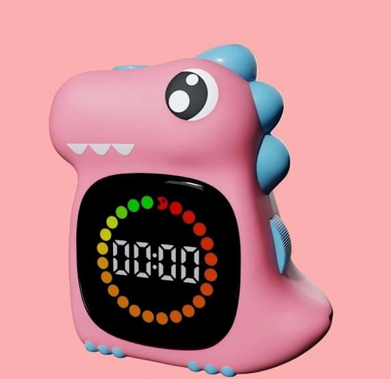 Visuell timer for barn – 100 minutter dinosaur LED-nedtelling, lydløs og pedagogisk for hjem og klasserom – rosa