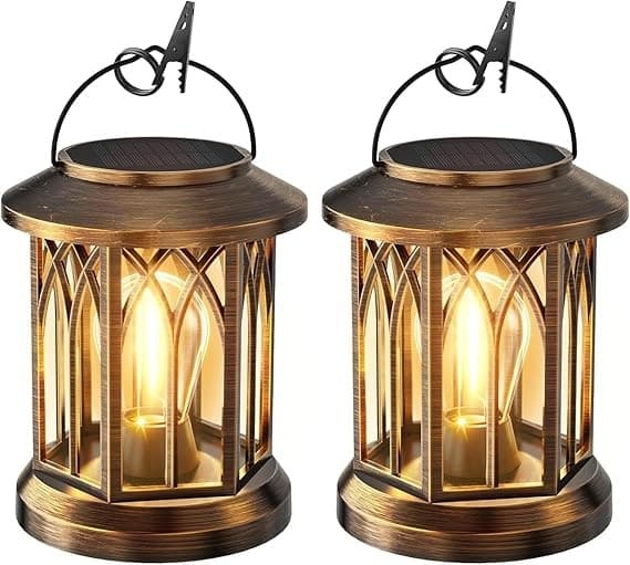 Solcellelamper Udendørs Have, 2-pak Solcellelygter med LED-lys, Hængende Havelamper Vandtætte Havepynt Udendørs Lygter