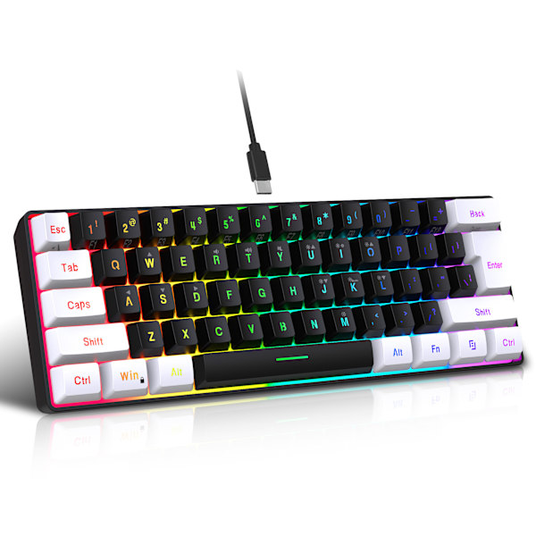 60% Trådbundet Speltangentbord, Liten RGB-bakgrundsbelyst Membran Speltangentbord, Ultrakompakt Mini Vattentätt Tangentbord för PC Datorspelare black