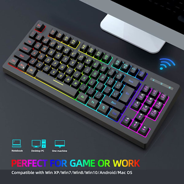 Pelikäyttöön tarkoitettu näppäimistö 87 näppäintä 2.4G langaton RGB-lämpösiirto 1800mAh / Windows-yhteensopiva työtietokoneelle ja kodin pelaamiseen langaton näppäimistö (musta) black