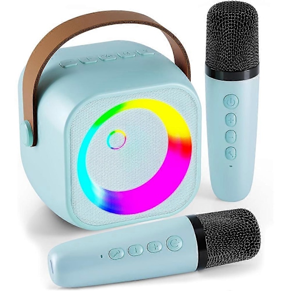 Karaoke Machine for Kids Adults, Mini Portable Bluetooth Karaoke Speaker with 2 Wireless Microphone and Light