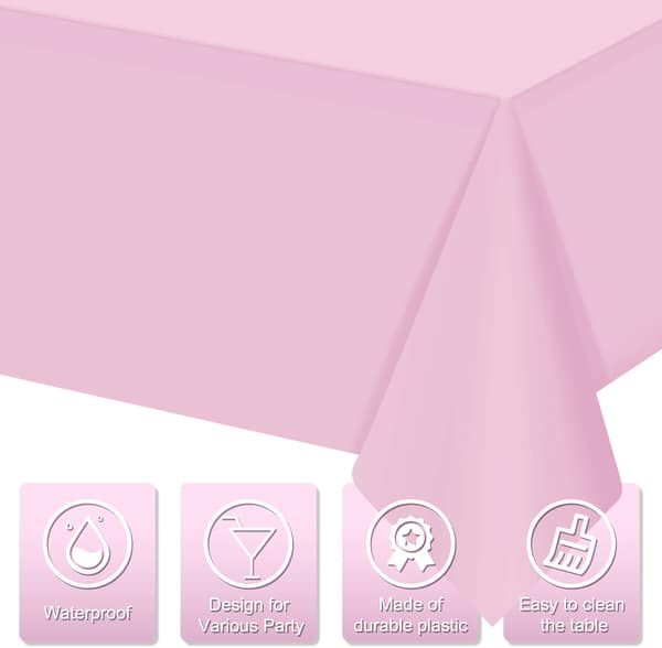 4-pakning rosa rektangulær duk, 108 x 54 tommer engangs plastduk, tørkbar vanntett PEVA bordtrekk pink