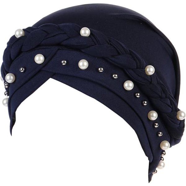 Turban muslimsk hatt for kvinner med stjernenagler og rhinestones Chemo lue-hette Hodeplagg Dame Hijab-perler Flettet Turban-lue Hodeskjerf