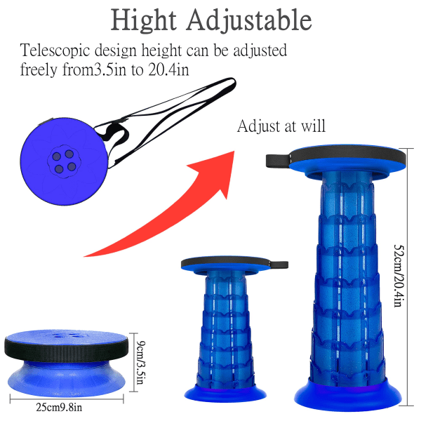 Teleskopkrakker med pute Bærbar krakk Campingkrakker Lett sammenleggbart sete Uttrekkbar sammenleggbar krakk Blå