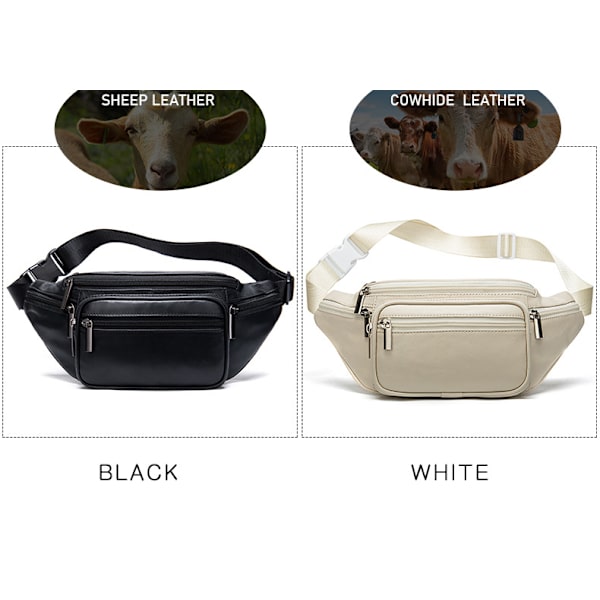 Herr Läder Midjeväska Utomhus Svart Mobiltelefon Läder Väska Fritid Sport Crossbody Bröstväska (Vit)