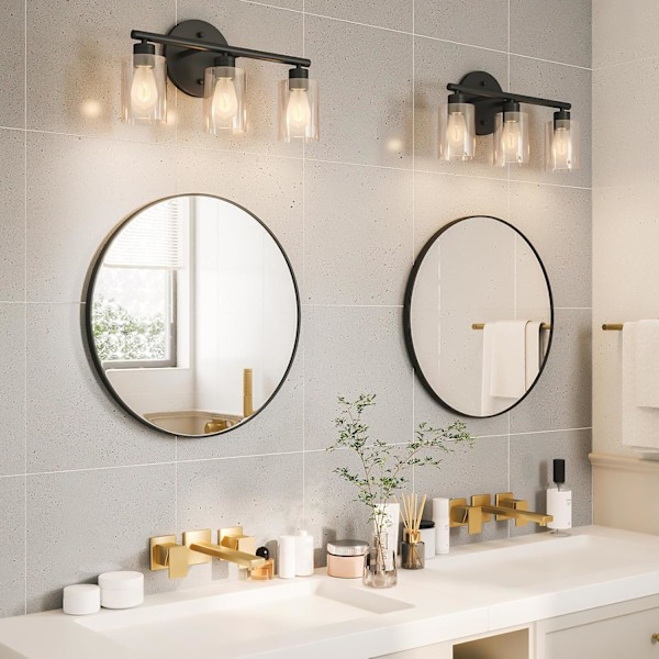 Sort rundt spejl egnet til badeværelse, toiletbord, soveværelse, boligindretning