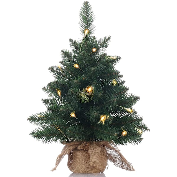 Kunstig Mini Juletræ, Mini Fyrretræ med Lys, Fyrretræ Kunstigt Juletræ, Velegnet til Bordplade eller Skrivebord (55cm)