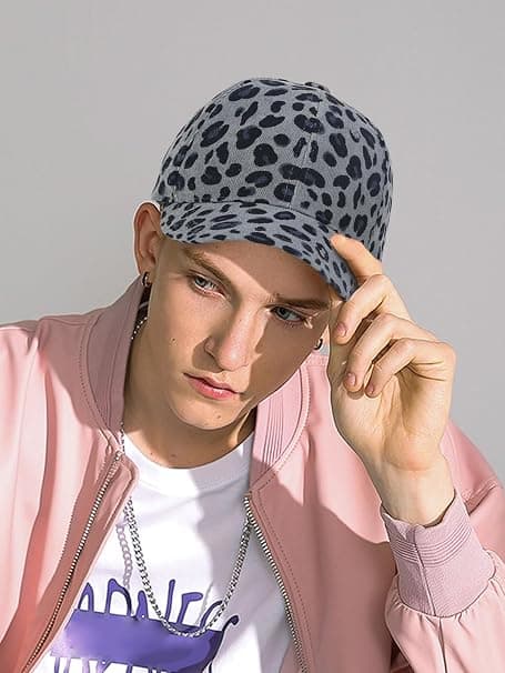 1 x Baseballkeps/solhatt i bomull med leopardmönster – grå gray