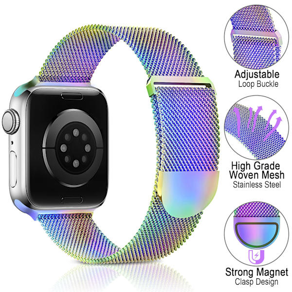 Metal rustfrit stålrem kompatibel med Apple Watch-remme 42mm 44mm 45mm, Multifarvet loop magnetisk armbånd til iWatch Series 6 5 4 3 2 SE