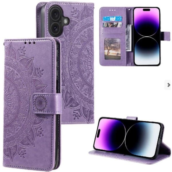 Flip-etui til i-phone 16 Totem Prægning PU Læder Pung Etui Støtte