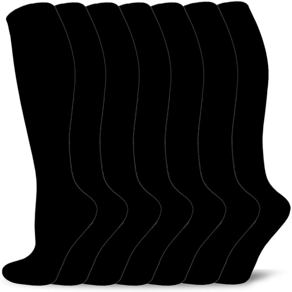 Kompresjonssokker kvinner og menn 20-30 mmhg knehøye sokker - best for løping, pleie, fotturer, restitusjon og fly（08-7 par svart，liten-middels）