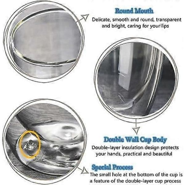 6 st dubbelväggiga glaskoppar, transparenta dubbelväggiga kaffekoppar, dubbelväggiga, cappuccino, latte och isolerade (80 ml)
