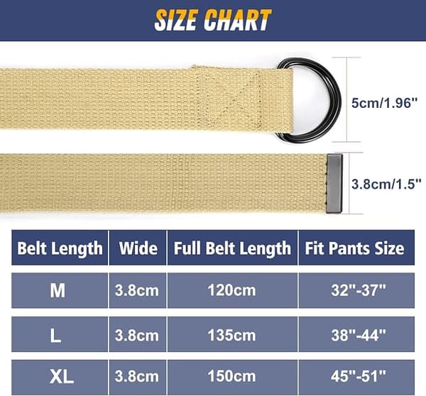 2-pak herre lærredsbælte med dobbelt D-ring, holdbart og justerbart afslappet webbælte med metalspænde til jeans, sort, khaki, 140 cm 140cm black+khaki