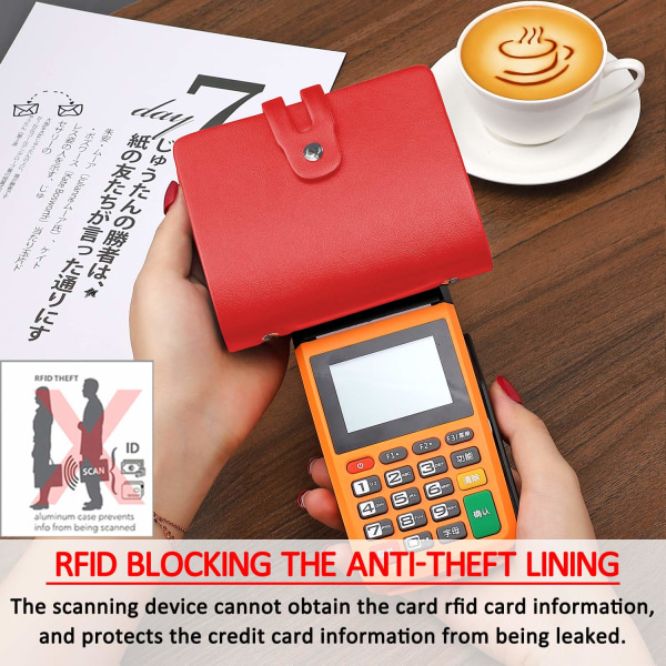 RFID-kreditkortshållare, lädervisitkort och organizer med körkort, kreditkortsskydd med 60 kortplatser (röd)