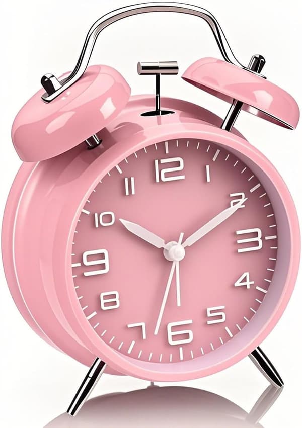 1 st analog väckarklocka, väckarklocka med dubbla klockor, extra högt för djupsövare, inget tickande, 4 tum, rosa pink