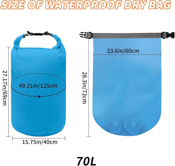 2 stk. lette tørrposer vanntett flytende pose drivpose ultimate tørrpose (blå, 70L) 70L blue