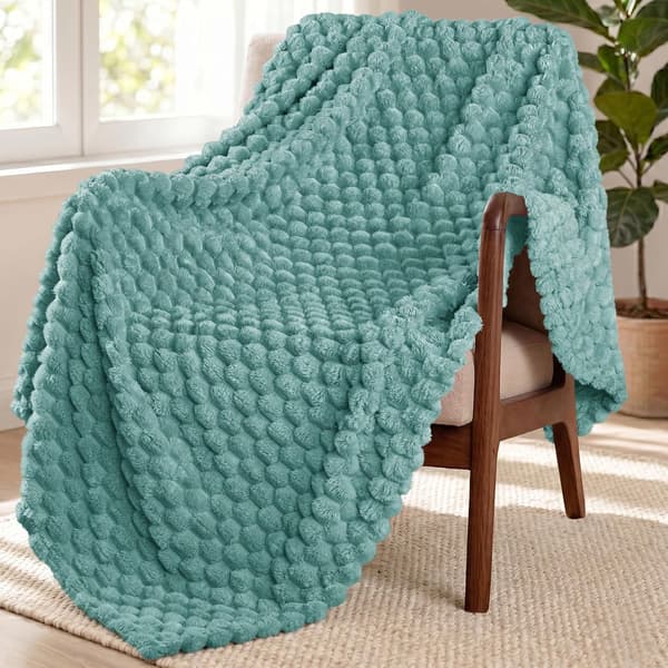 1 stk. stort 3D fleecetæppe til sofa, 127x178 cm, superblødt letvægts plys-kastetæppe til voksne, grøn. green
