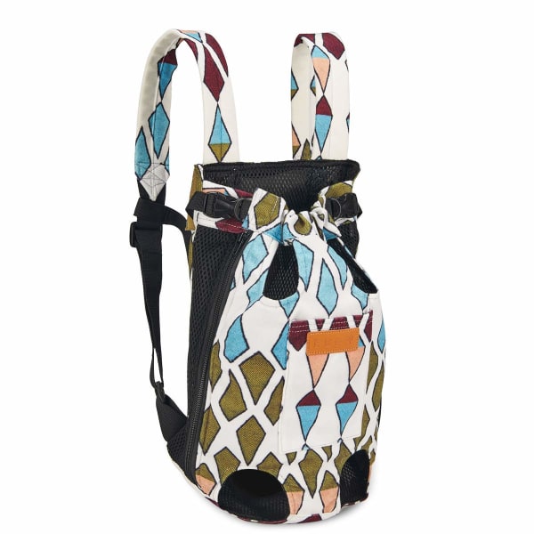 Hundbärarryggsäck för små medelstora hundar, katter, justerbar resväska för sällskapsdjur frambröst, ventilerande mesh（XL，Rhombus Design）