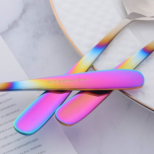 Bouillon-lusikka setit, 7-tuumaiset pyöreät keittolusikat, ruostumattomasta teräksestä valmistetut pöytäruokailulusikat (Gradient Rainbow) COLORFUL