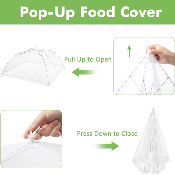 (6 stk.) Pop-up udendørs picnic net mad dækningstelt til udendørs og camping mad net dæksel genanvendelig og foldbar 17 x 17 tommer