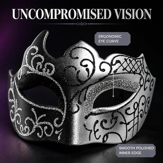 Maskeradmasker för män och kvinnor, svart&silver 1 st black&silver
