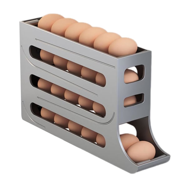 Äggdispenser för kylskåp, automatisk rullande kylskåp Äggförvaringslåda, 4-lagers rullande äggförvaringslåda, organizer , grå
