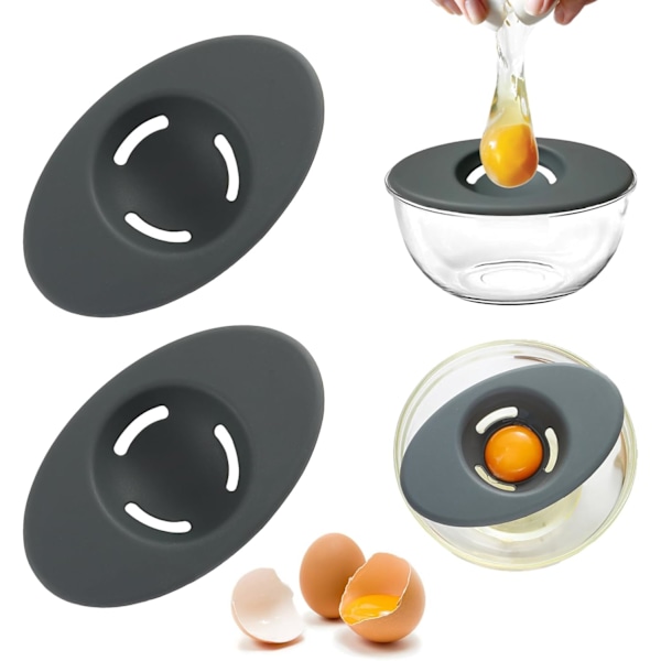 2PCS Silicone Egg Separators, Food-Silicone gg Yolk White Filter, 3-Slit Egg White Separator from Yolk, Black