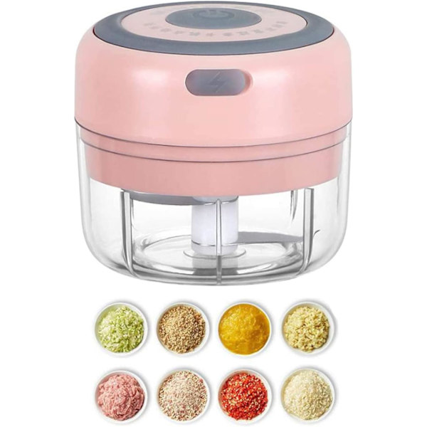 Elektrisk Mini Hvidløgshakker, 100ML USB Grøntsagsløg Hakker, Bærbar Lille Madprocessor- 100ML Pink