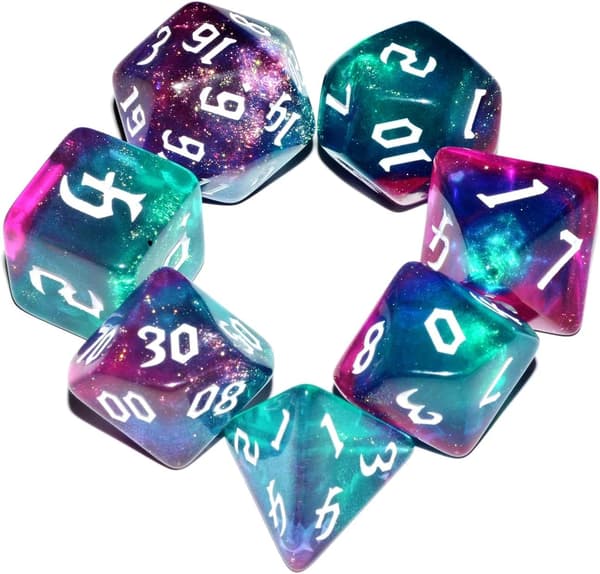Spilterningssæt, 7 stk. polyhedralsæt til Dungeons and Dragons RPG MTG rollespil bordspil (blå+lilla) purple+blue