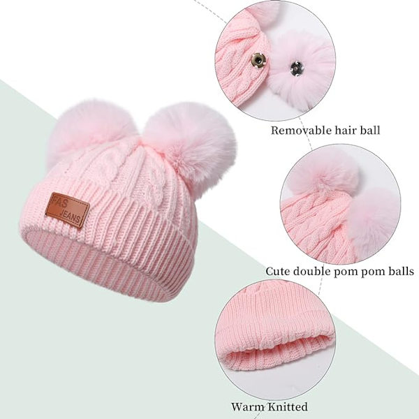 Baby Vinter Varm Strikket Lue Spedbarn Småbarn Barn Heklet Pels Hårball Lue Pom Pom Lue Baby Gutter Jenter
