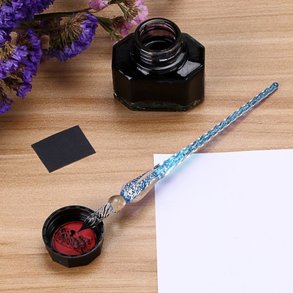 Handgjord glaspenna Kristallglaspenna Kalligrafi Signaturpenna för skrivning Ritning Dekoration Ljusblå