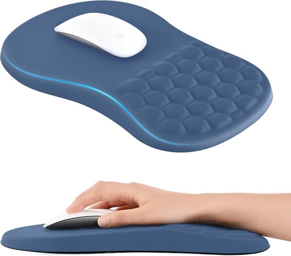 1 stk. musematte med håndleddsstøtte, gamingmusematte, stor musematte, blå | Ergonomiske massasjeknotter, lindrer håndleddssmerter, vaskbar, (31x21x2.8 cm) blue