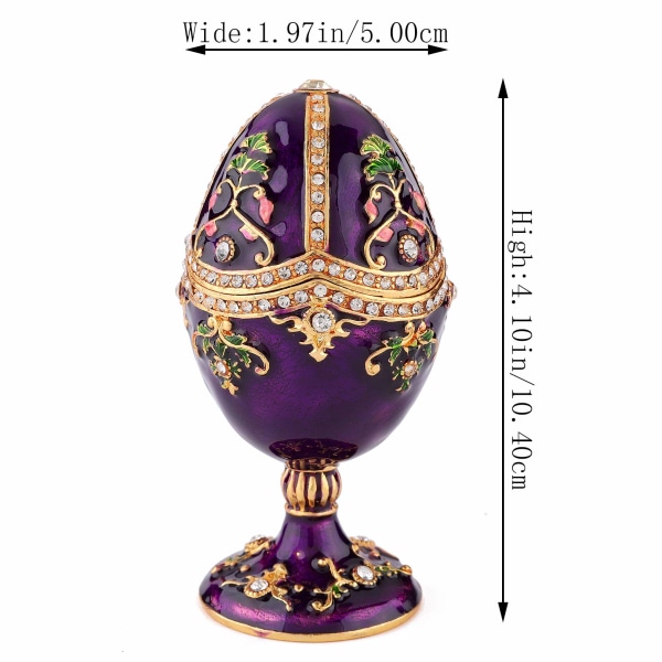 Vintage håndmalet Faberge Egg Style hængslet smykkeæske med rig emalje og funklende rhinsten, unik gave til familien
