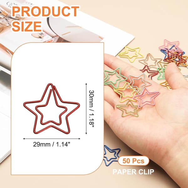 50 stk. papirclips, stjerneformede papirclips, små søde planlæggerbogmærker, 29 mm, rød red