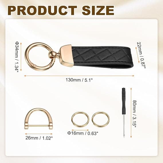 Bilnøglering Clip Læder Nøglering Nøglefob Håndledsrem Nøglering med Anti-tab D-ring, sort black