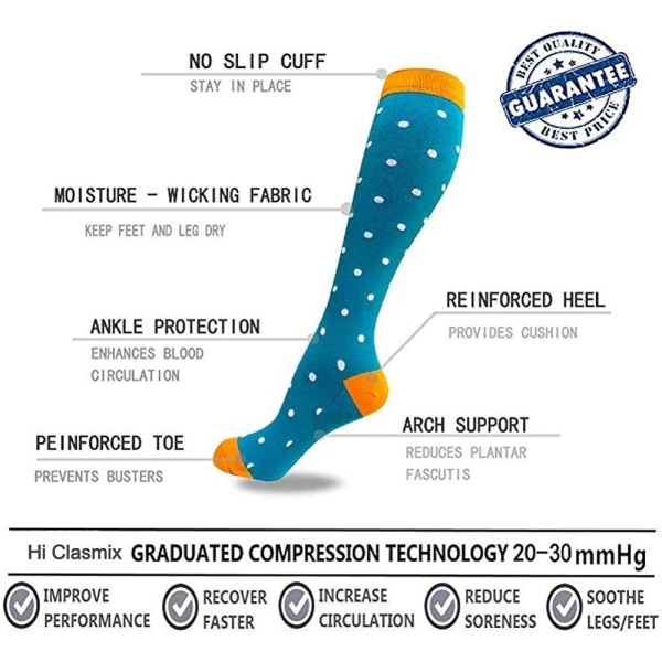 Kompressionsstrømper til kvinder og mænd 20-30 mmhg knæhøje sokker - Bedst til løb, amme, vandreture, restitution og flyvning (12-7 par frugt/farvet, stor-x-stor)