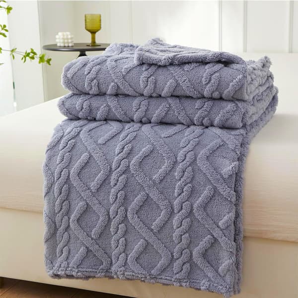1 stk. fleecetæppe stort plaid til sofa og seng, letvægtstæppe, blødt varmt hyggeligt fluffy uldplaid 150×200 cm, lysegrå. light gray