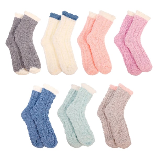 7 par fluffy sokker for kvinner, varme vintersokker, myke termiske sklisikre kosesokker, korallfleecegulv fritidssokker l sengsokk for å sove, hjem