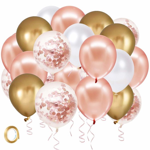 Rose gull konfetti lateks ballonger, 60 pakke hvitt gull ballong 12 tommers bursdagsballonger med gullbånd for fest bryllup brude dusj dekorasjoner