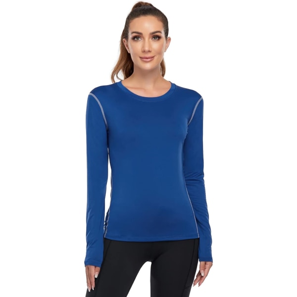 Dame kompressionsskjorte Dry Fit langærmet løbeatletisk T-shirt træningstoppe，XX-Large 3 Pack (sort+hvid+blå)