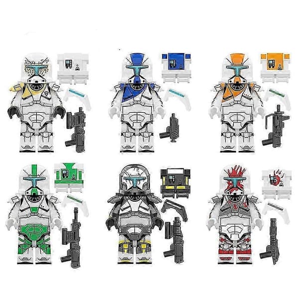 6 stk. Star Wars Clone Trooper Hjelm Actionfigurer Byggeklosser Leker For Barn Gaver
