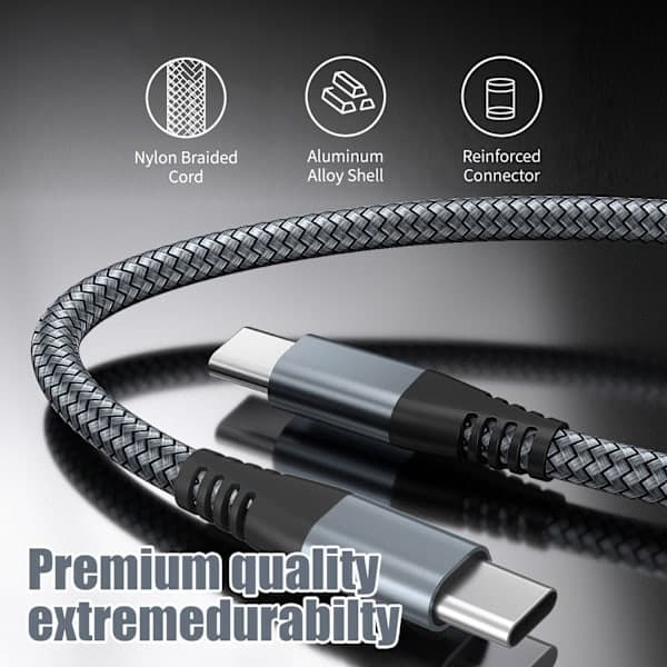 USB-C ladekabel 60 W hurtiglading, kompatibel med iPhone 15/Plus/Pro Max, Samsung Galaxy S24/S23/S22, Pixel 7 Pro Grå 1 m Grå 1 m