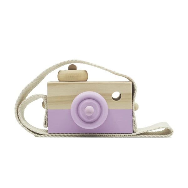 Puinen minikameralelu, lasten söpö minilelu, kaulaan ripustettavat valokuvatut rekvisiitta (violetti)