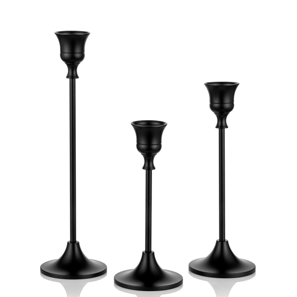 Lysestake metall svart sett med 3 - Vintage dekorative lysestaker i forskjellige størrelser Retro stearinlys stativ for koniske lys 15/19/24 cm