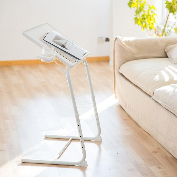 Bærbar justerbar sammenklappelig bord Stue TV Computer bord Multifunktionel med kopholder Sort/Hvid