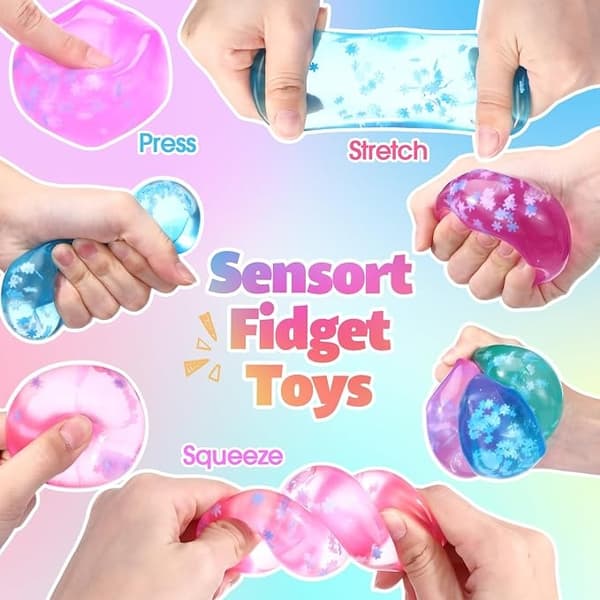 4 stk Squishy Sensor Fit Leker Klemkuber, Gelfylt Elastisk Klemball, Myk Iskremball (Tilfeldig farge)