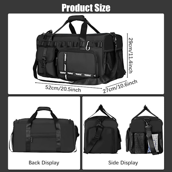 Gym taske sport duffel taske med skorum til sko Gym duffle taske weekend rejsetaske med våd lomme 2 i 1 rygsæk taske stor kapacitet foldbar black